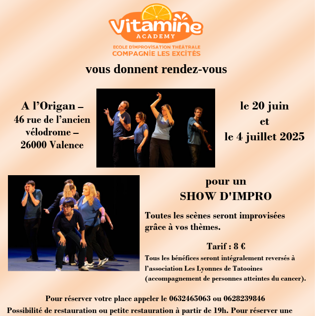 Spectacle des élèves à l'Origan (Valence) au profit des Lyonnes de Tatooine. Possibilité de manger sur place et réserver une table au 0632465063 ou 0628239846
