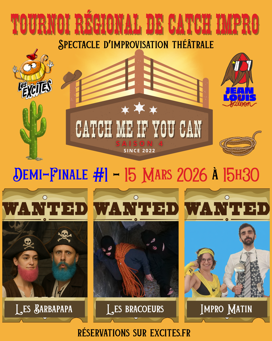 Retrouvez le tournoi de Catch Impro des Excités au Jean Louis Saloon à Valence