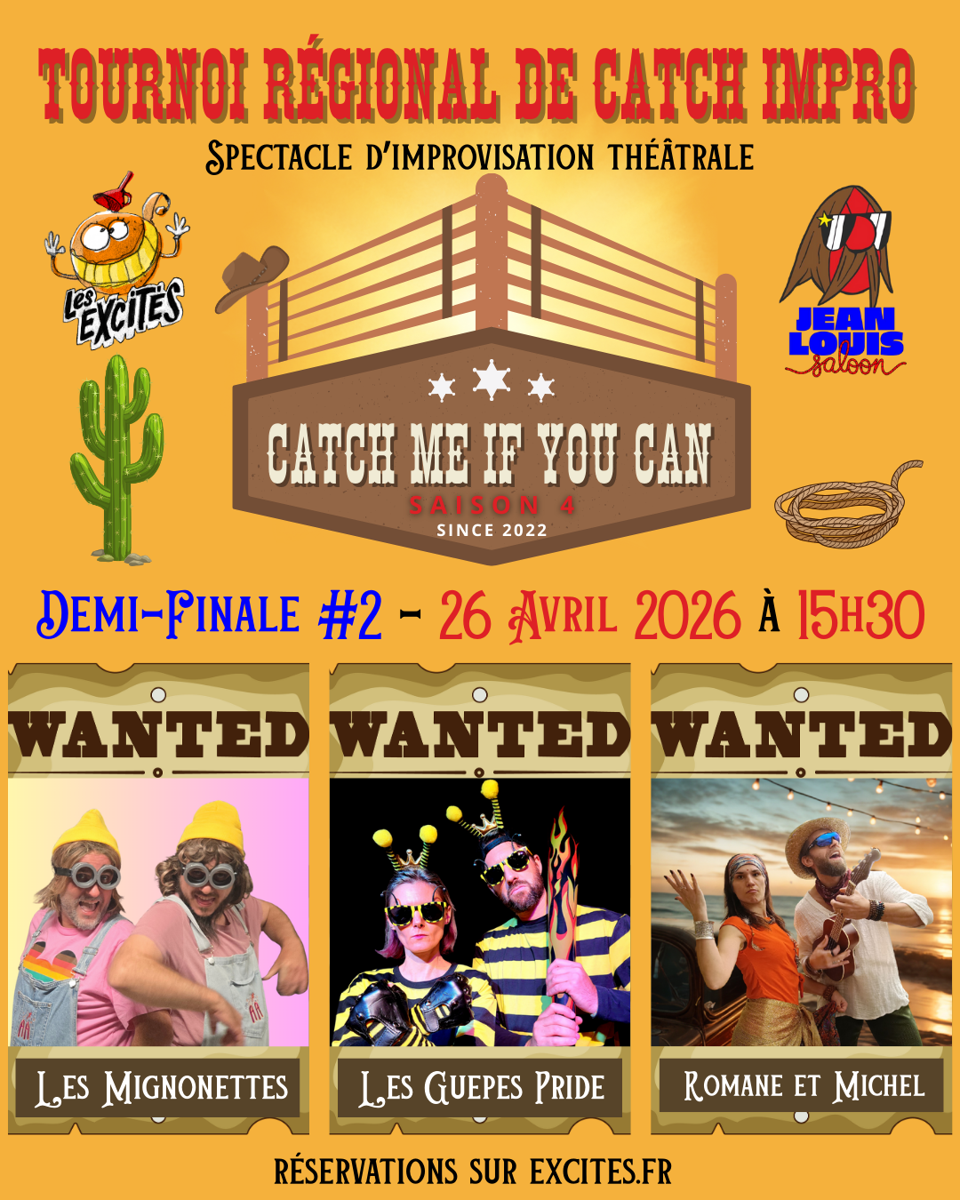 Retrouvez le tournoi de Catch Impro des Excités au Jean Louis Saloon à Valence