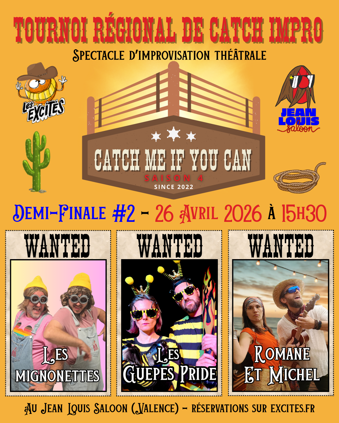 Retrouvez le tournoi de Catch Impro des Excités au Jean Louis Saloon à Valence